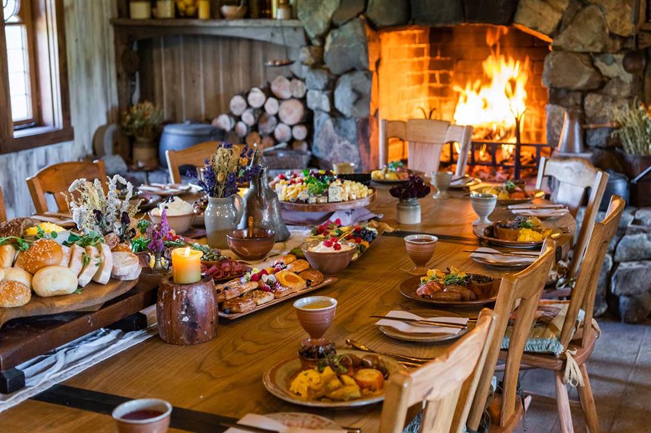 Dining table with food